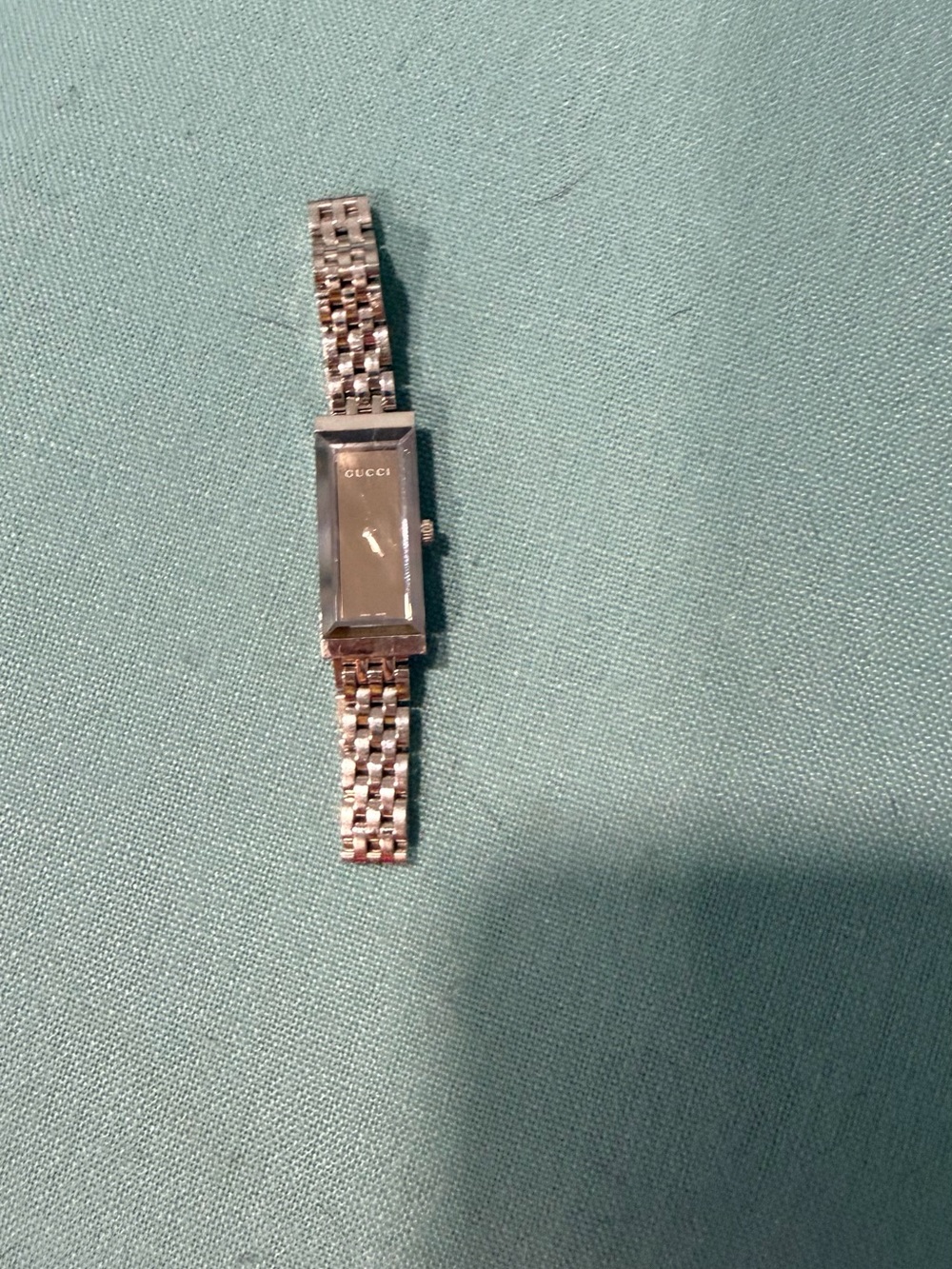 Gucci Silver Slim Rectangular Bracelet Watch Brown Face